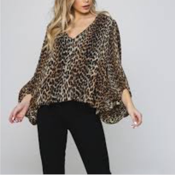 Ganni Tops - New Ganni plated georgette Leopard Top Blouse size M